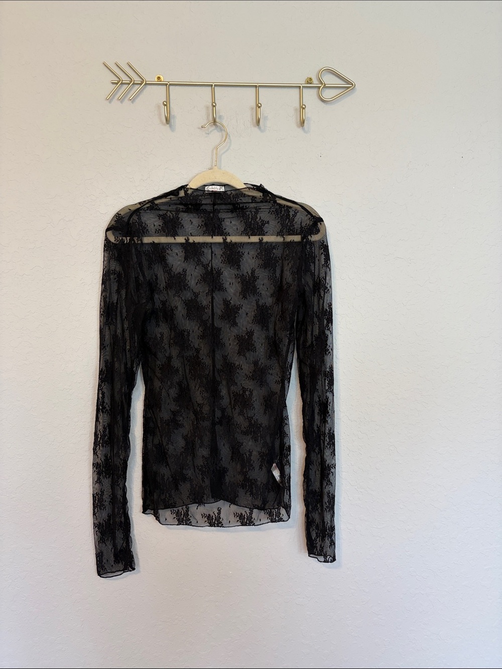 Intimately Free People Black Sheer Floral Lace Long Sleeve Top Size Small